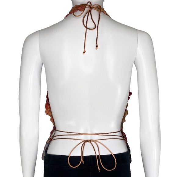 Ema Savahl Swarovski Crystals Flower Halter Tie Back Top - Picture 3 of 12